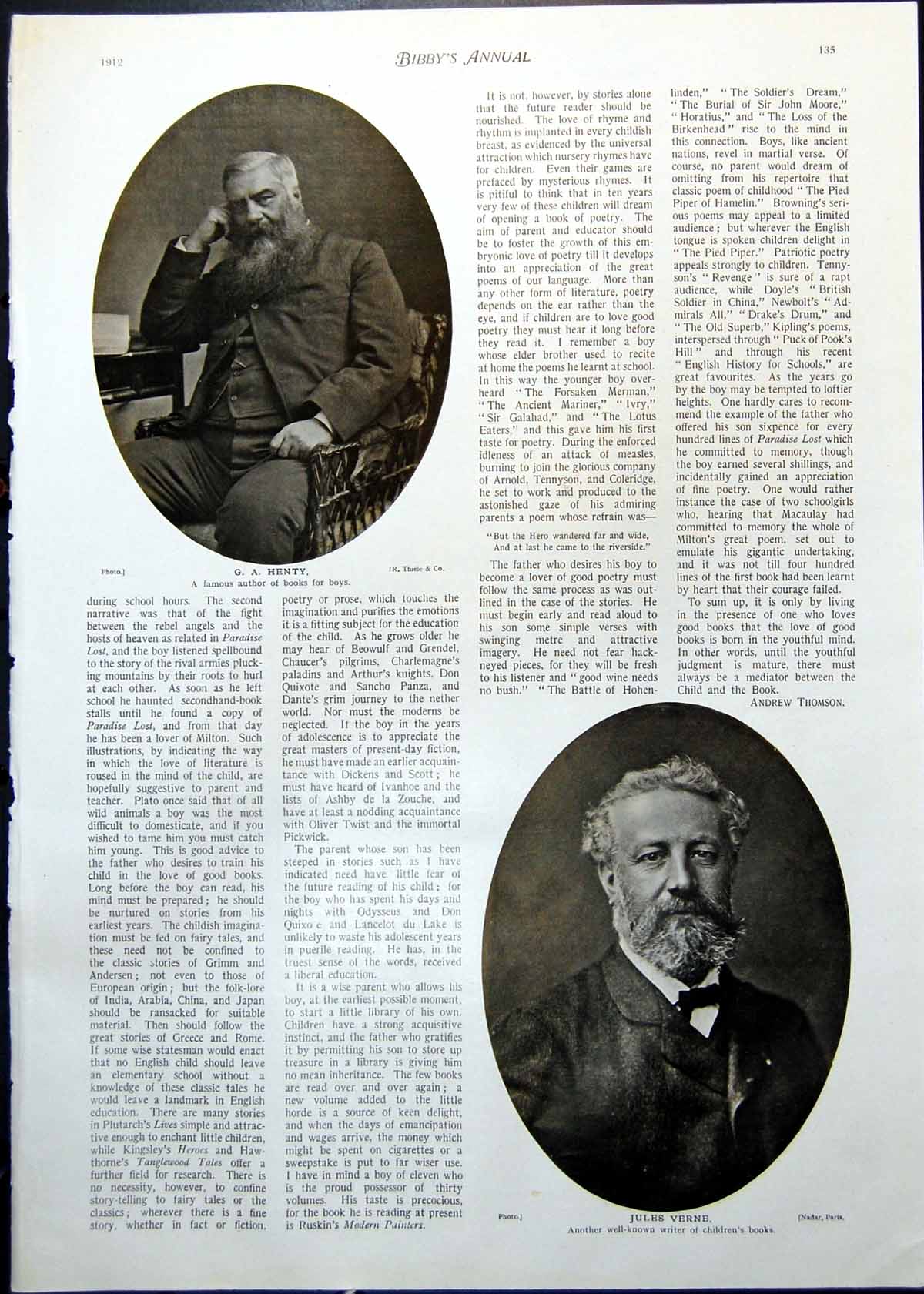 Old Antique Print Jules Verne Portrait Ga Henty Wengen Skating Rink 1912 20th