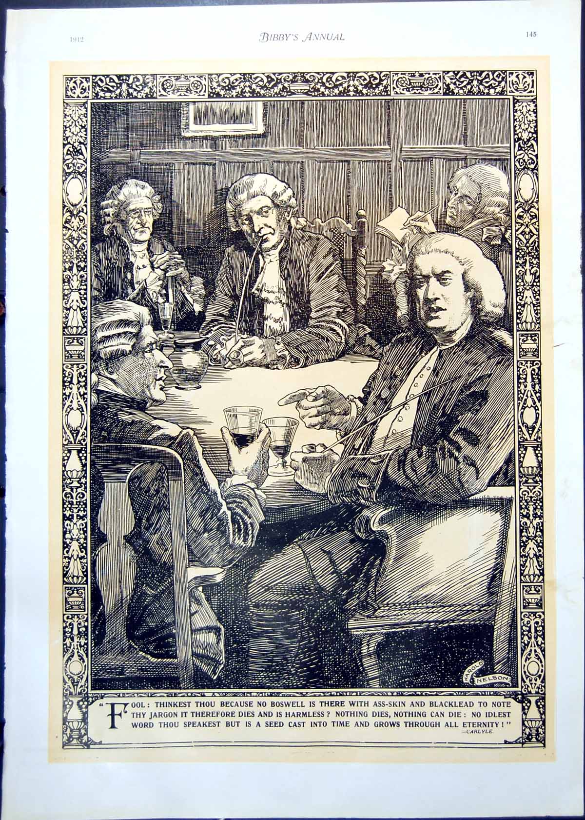 Old Print Men Wigs Discussing Boswell H Nelson King Alfred D Wilkie 1912 20th