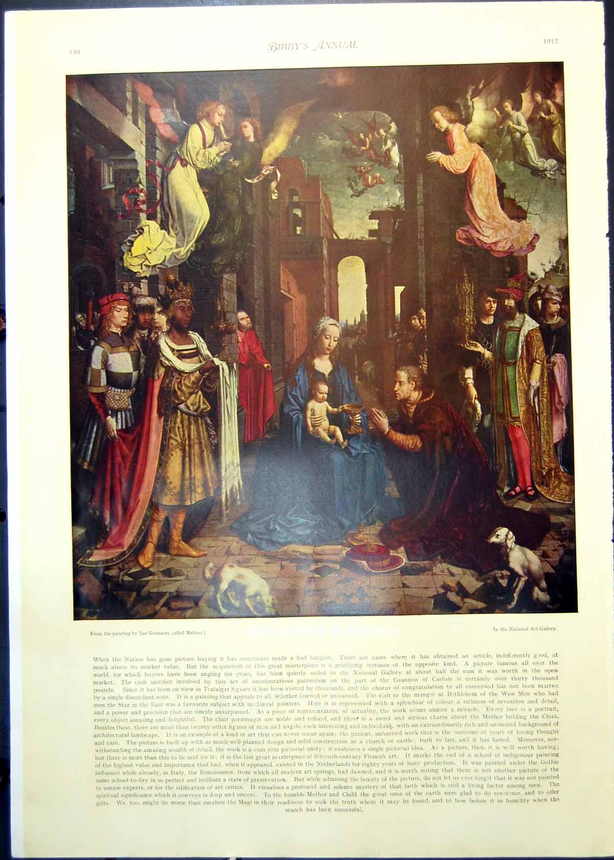 Antique Old Print J Grossaert Adoration Magi B Shaw Village Fool Scene 1912