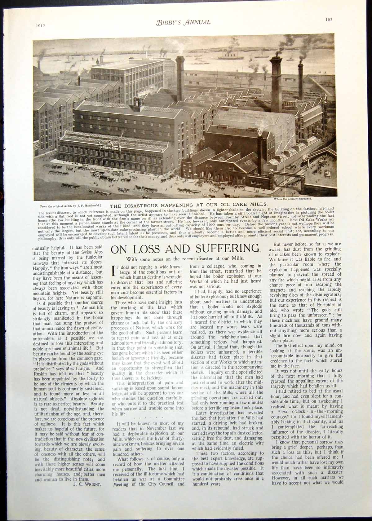 Antique Old Print Oil Cake Mill Factory Disaster Landseer Polar Bears 1912 20th