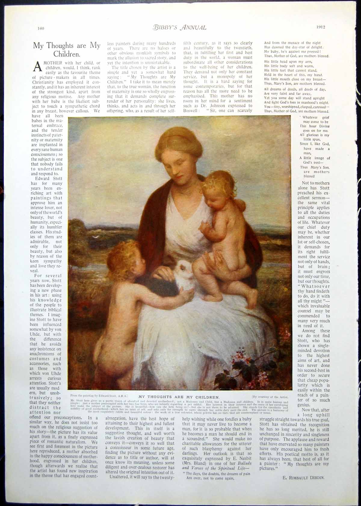 Old E Stott Mother Children Rabbit Jamieson Evening River Seine 1912 20th