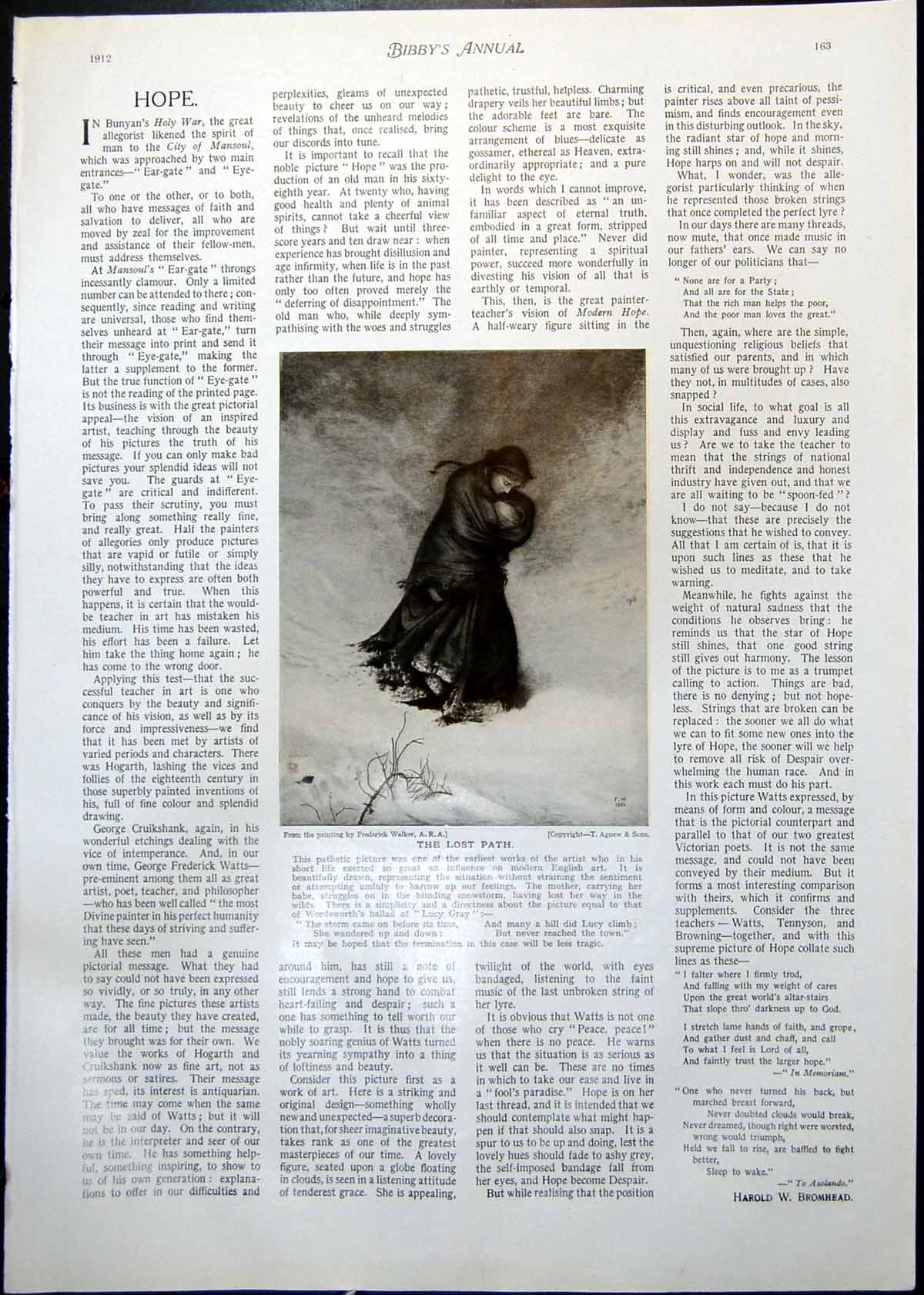 Antique Print F Walker Lost Path Lady Snow Hope Nursing Love J Reyns 1912 20th