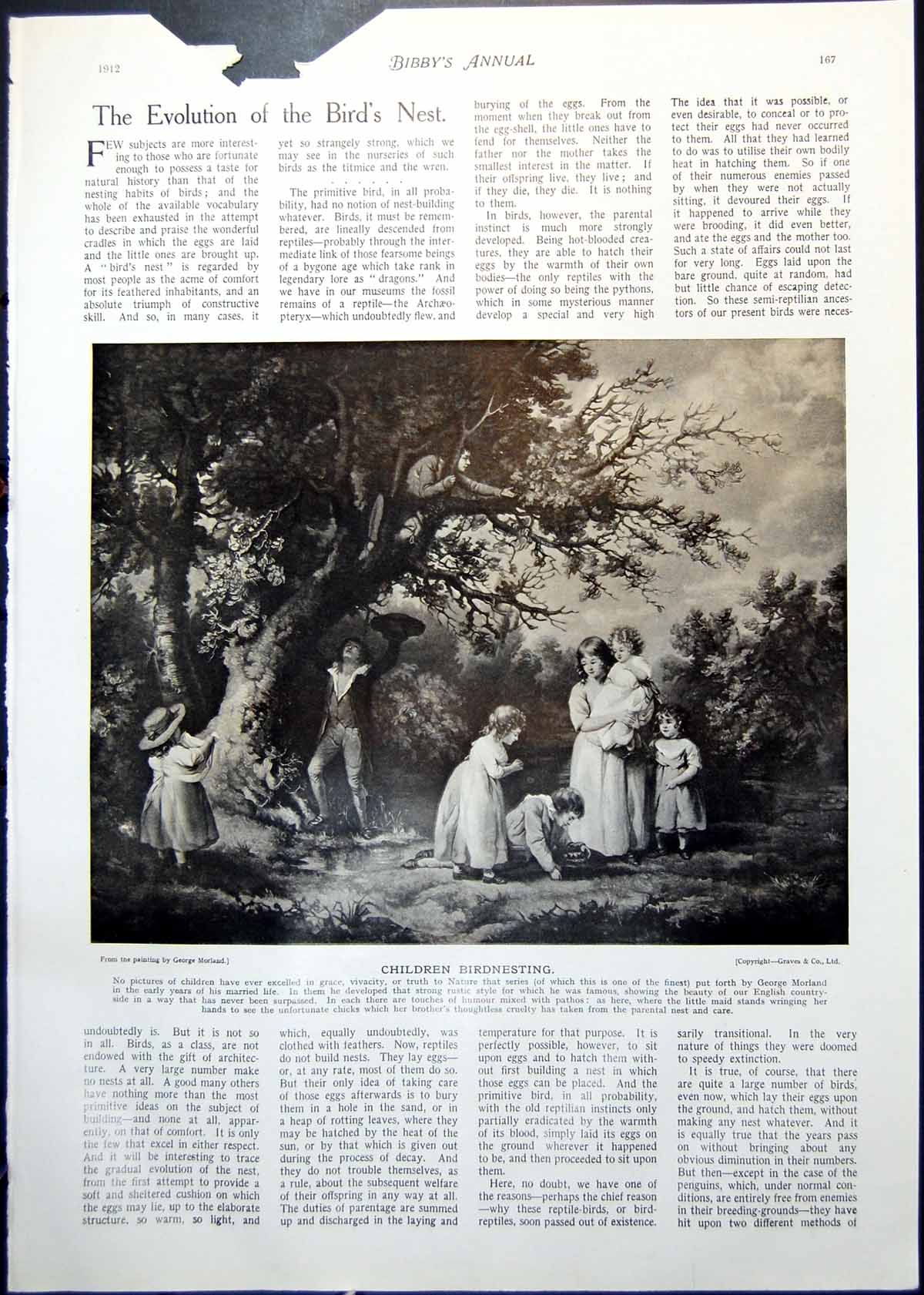 Original Old Antique Print G Morlan Children Birdnesting Nest Skylark 1912 20th
