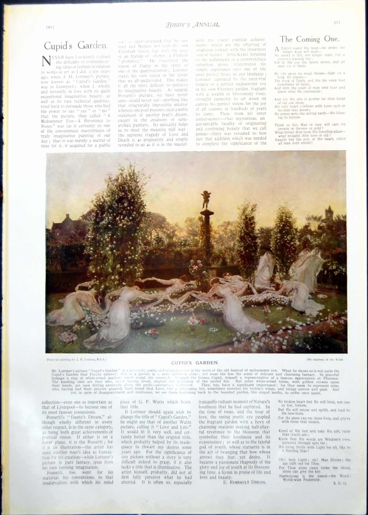 Antique Old Print Jh Lorimer Cupid'S Garden Gf Watts Great Possessions 1912