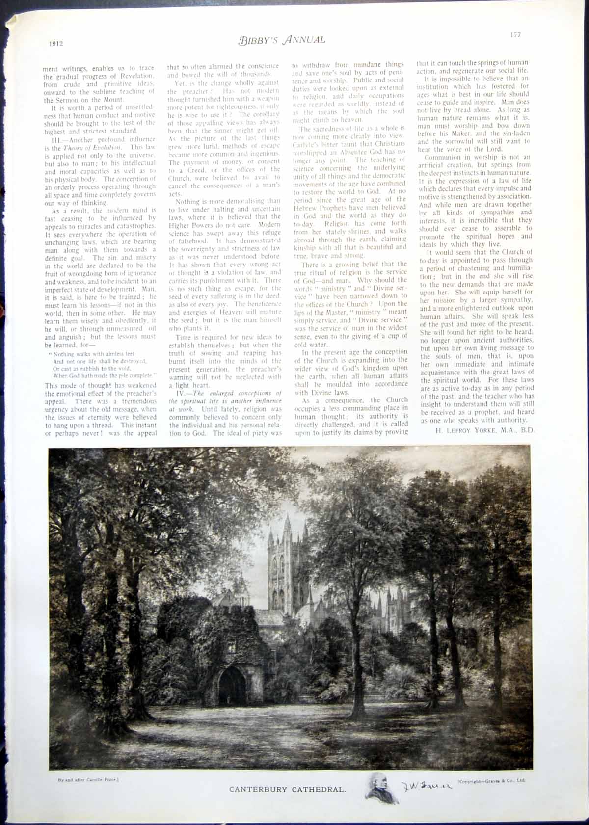 Antique Old Print Camille Force Canterbury Cathedral Burnand Peter John 1912