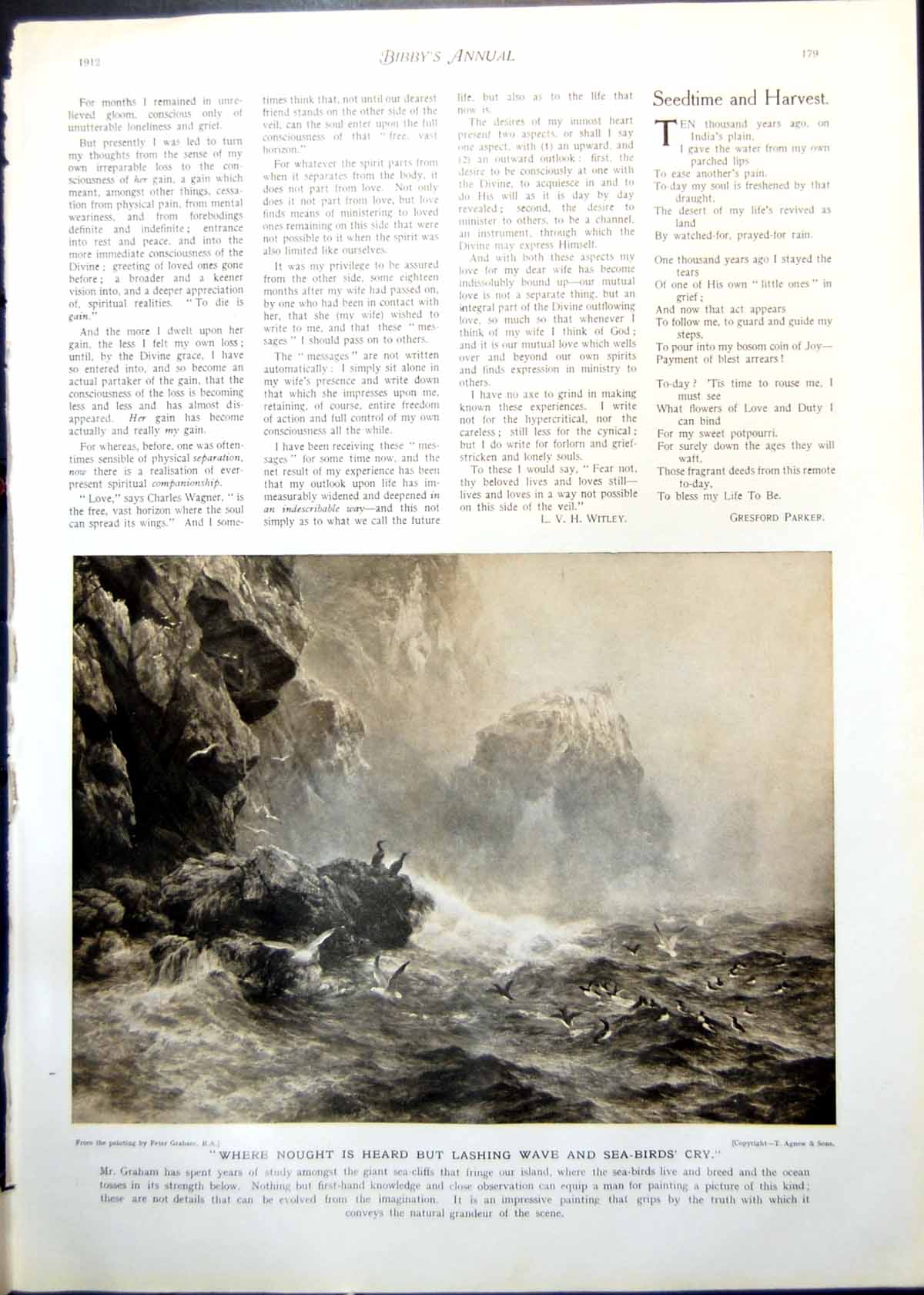 Old Print Peter Graham Seabirds Cliff Scene Erskine Nicol Boy Tutor 1912 20th