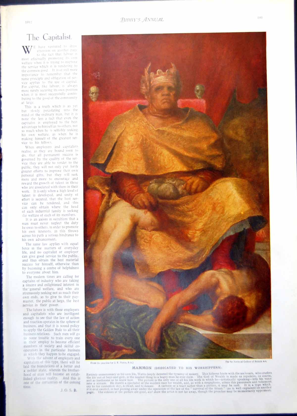 Old Antique Print Gf Watts Mammon Dedicated Worshippers Great Master 1912 20th