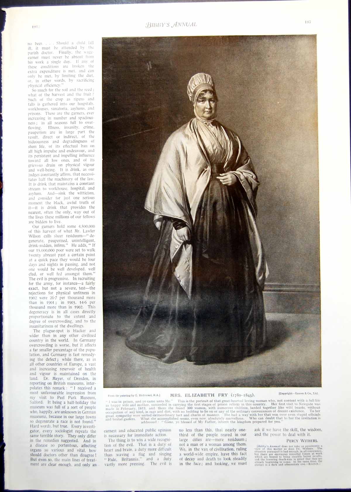 Antique Old Print Mrs Elizabeth Fry G Richmond J Hassall The Unemployed 1912