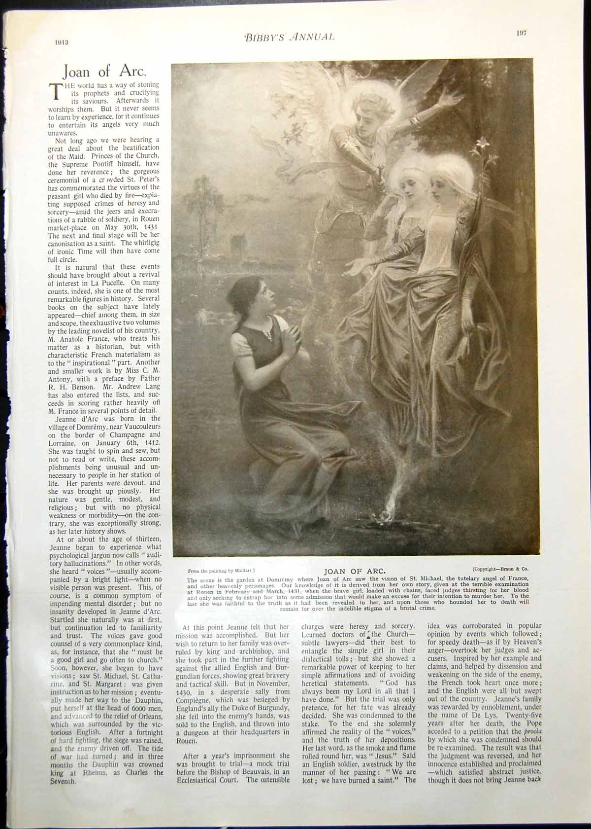 Original Old Antique Print Maillart Joan Arc Bastien-Lepage Woodland Scene 1913