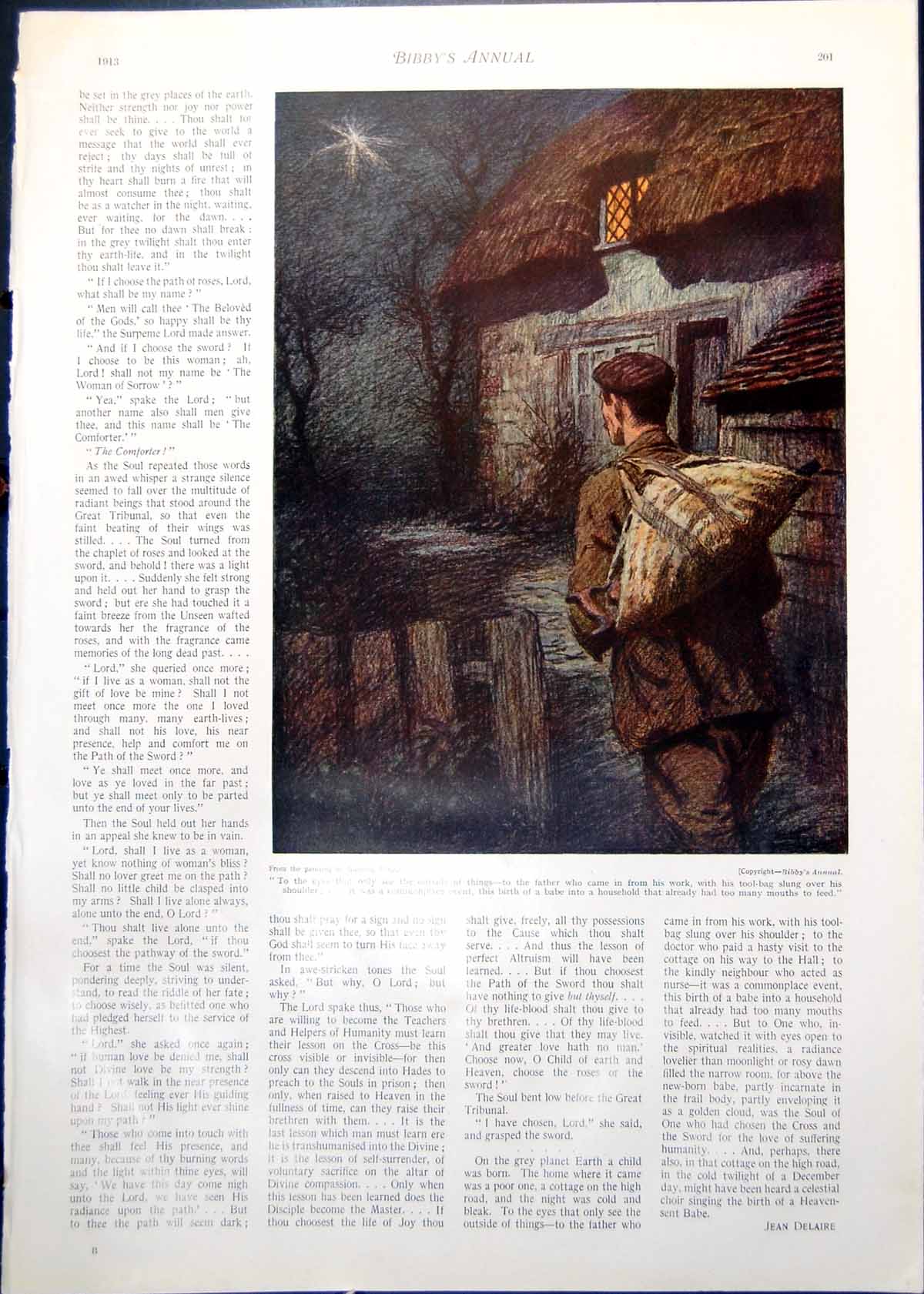 Antique Old Print Man Returning Home Dark G King Parrots H Stacy Marks 1913