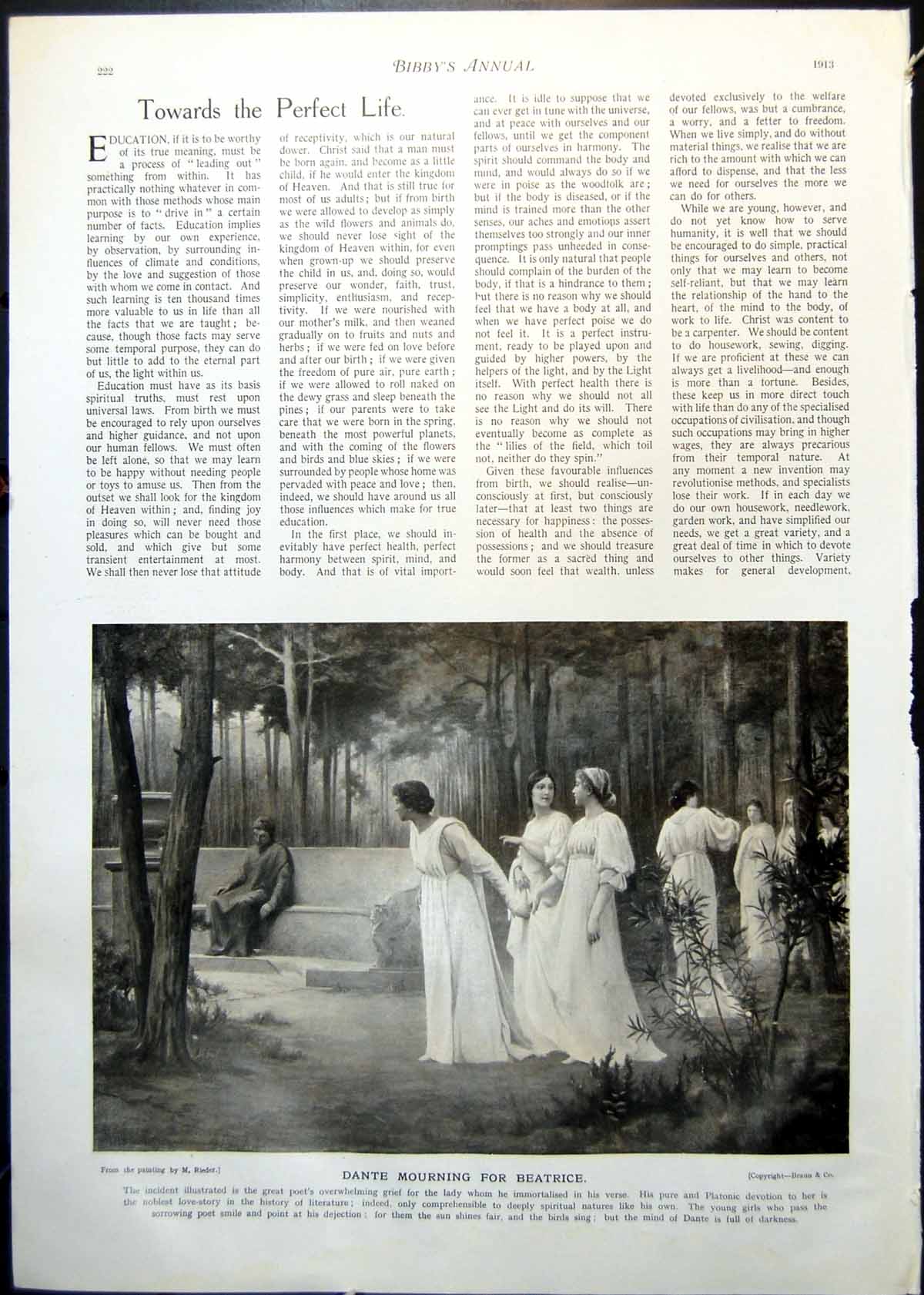 Antique Print Dante Mourning Beatrice M Rieder Departing Day K Keffner 1913