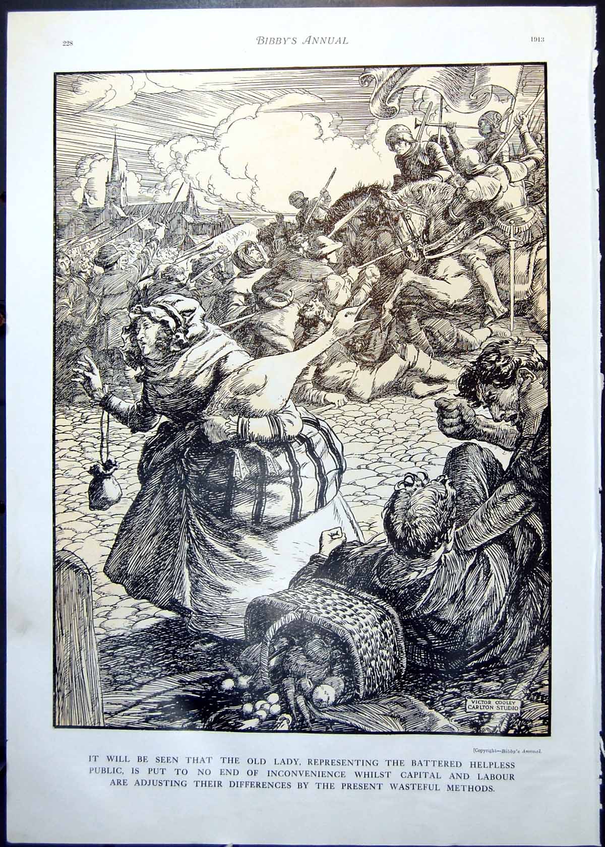 Antique Old Print Lady Goose Basket Vegetables Styka Tolstoy En Route 1913 20th