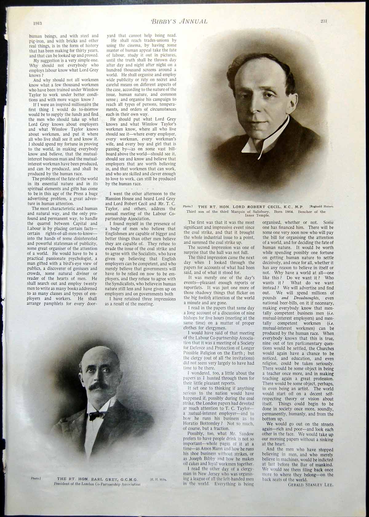 Old Print Robert Cecil Earl Grey Defending Their Country Tattegrain 1913 20th
