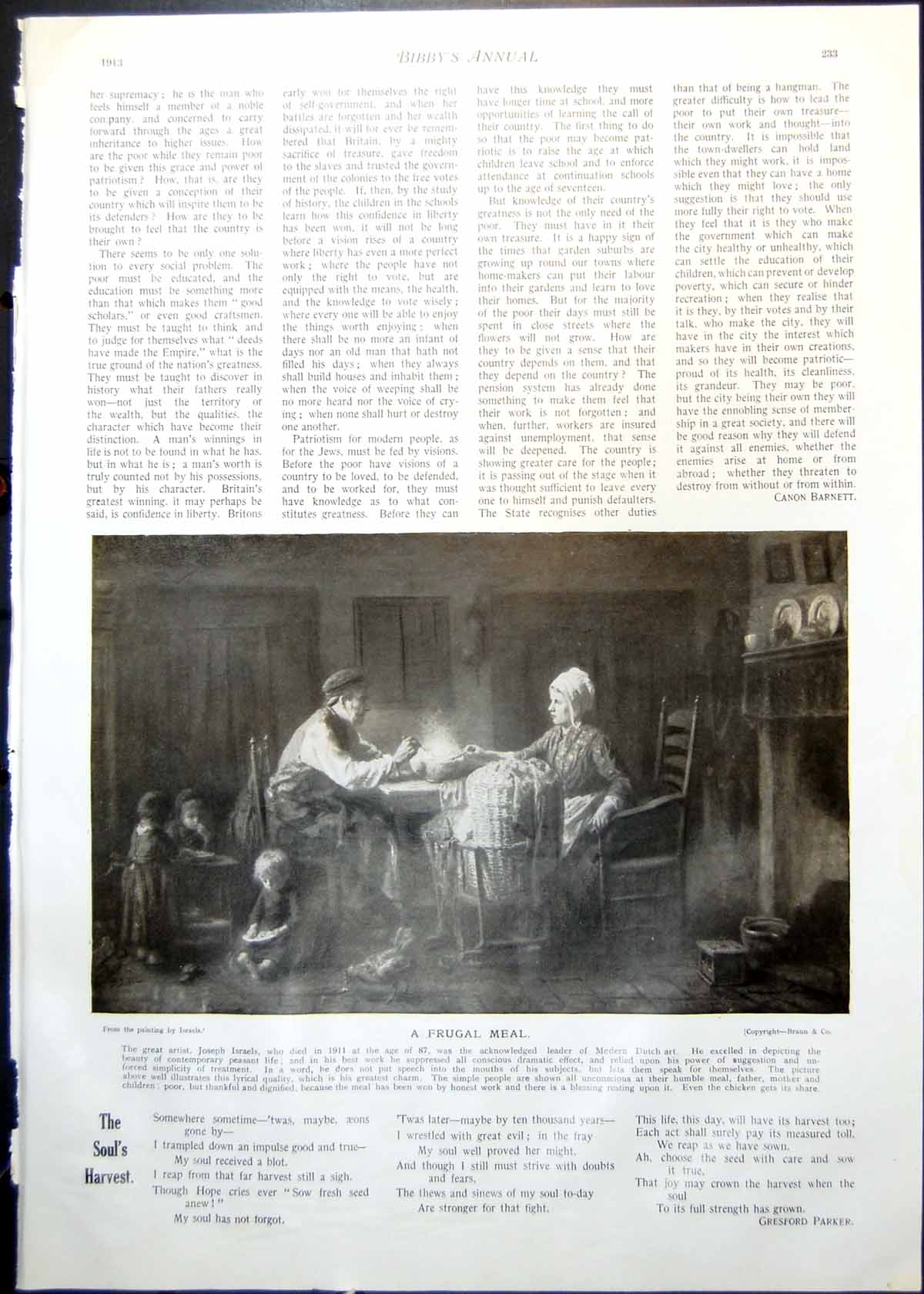 Antique Print Frugal Meal Israels Peasant Family Lady Holland Gf Watts 1913