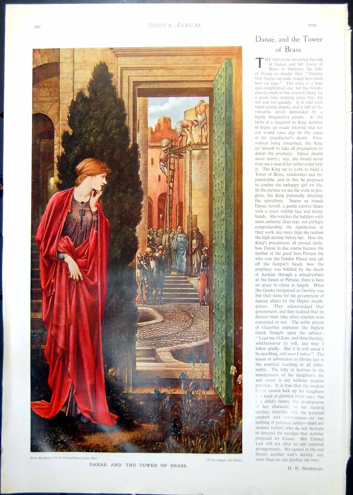 Antique Old Print Danae Tower E Burne-Jones Jw Waterhouse Hylas Nymphs 1913
