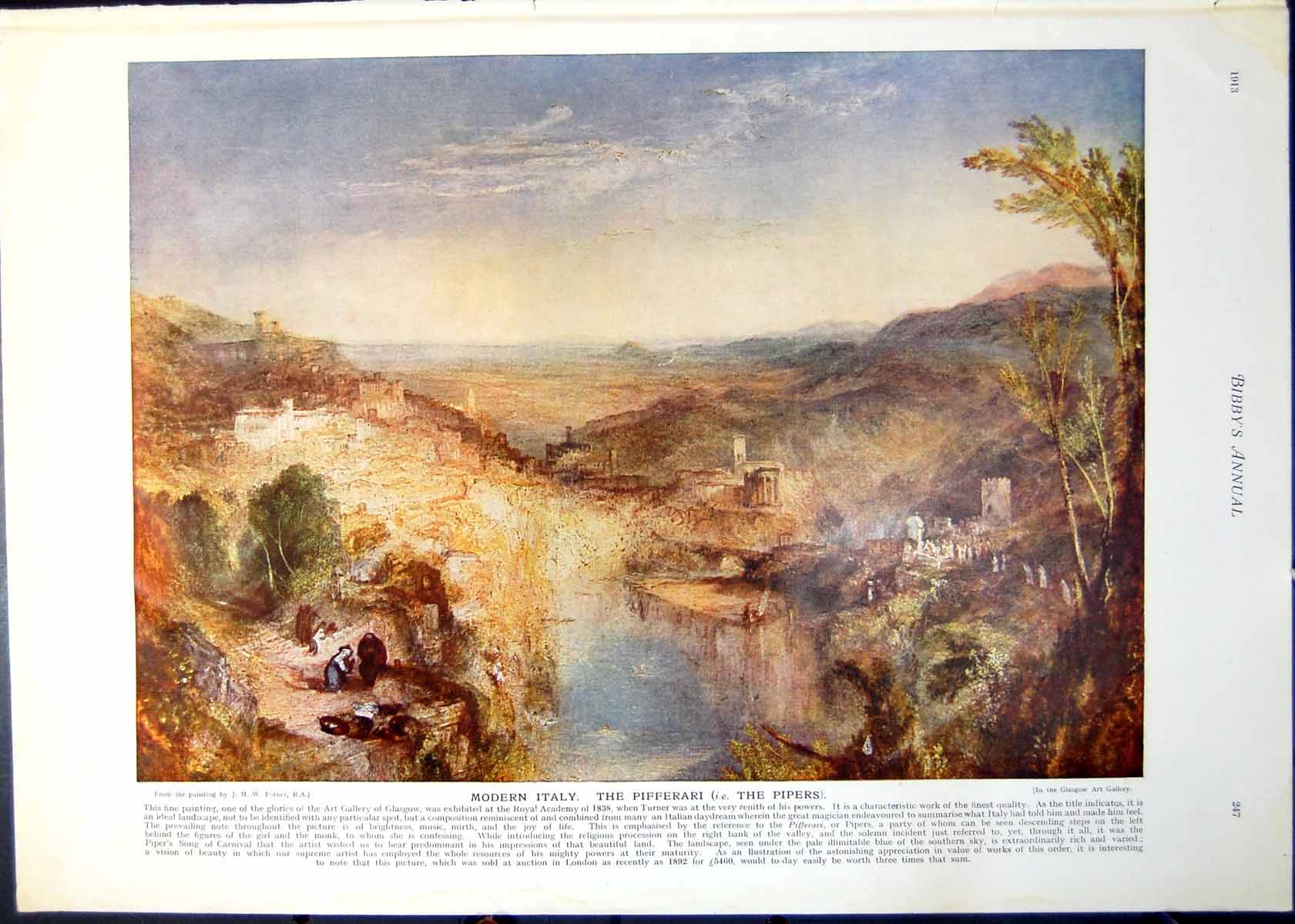 Antique Old Print Modern Italy Jmw Turner La Leaver Dogs Bees Busybodies 1913