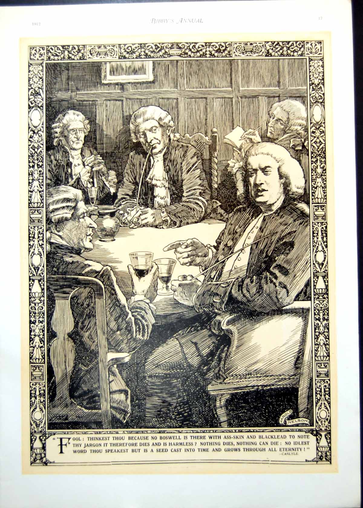 Old Print Men Long Pipes Wigs Discussion Drink King Alfred Neatherd 1912 20th