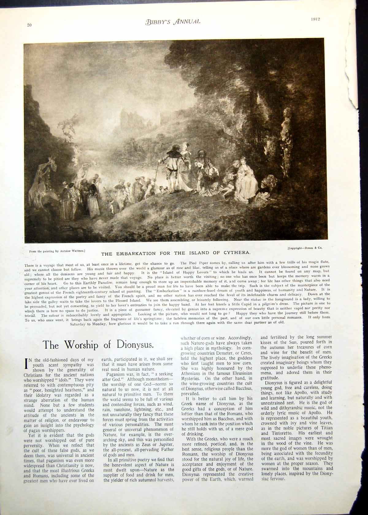 Old Antique Print Embarking Island Cythera A Watteau Hannibal Cicero 1912 20th