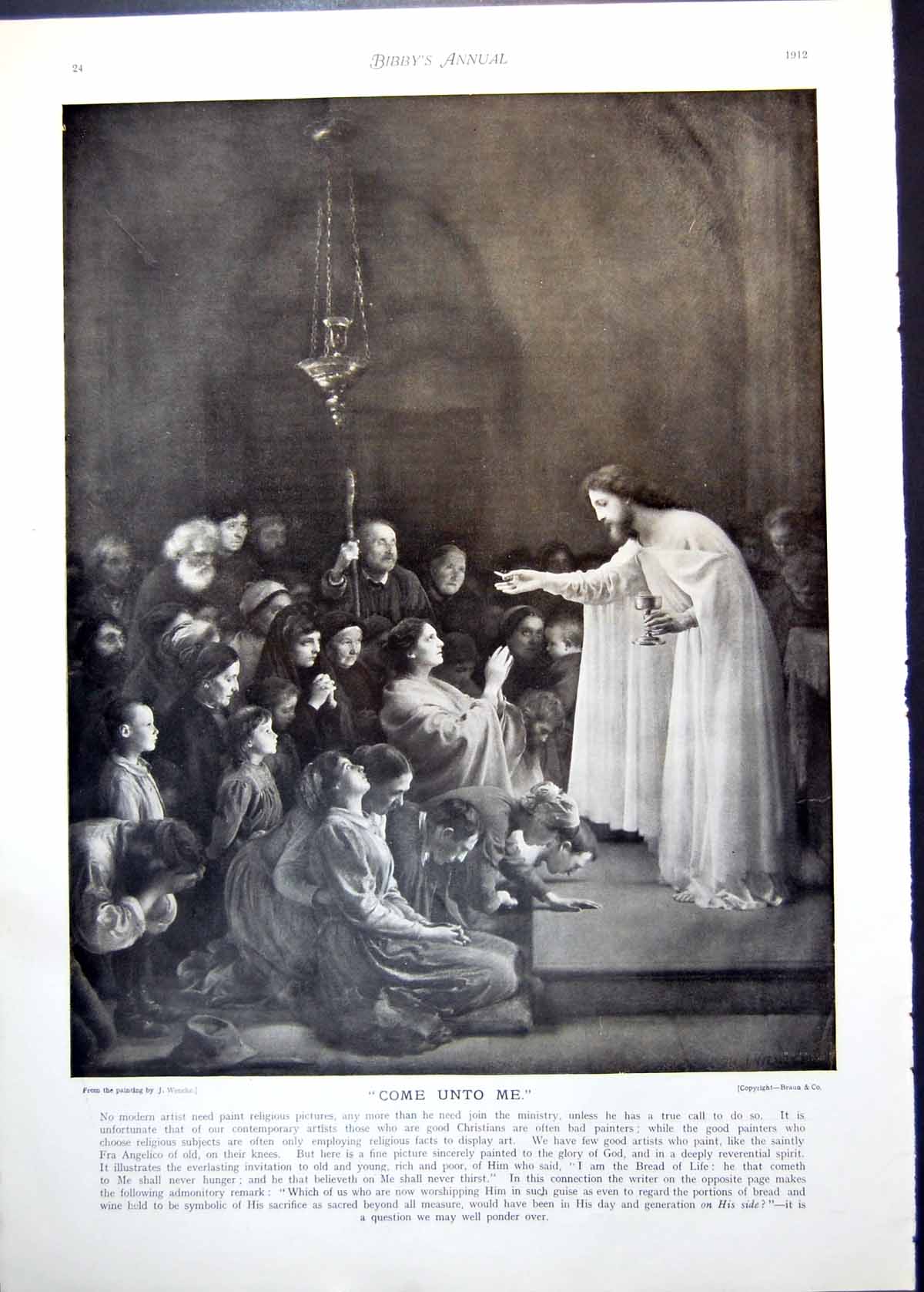 Old Print Come Unto Me J Wencke Jesus Congregation Disciples Emmaus 1912 20th