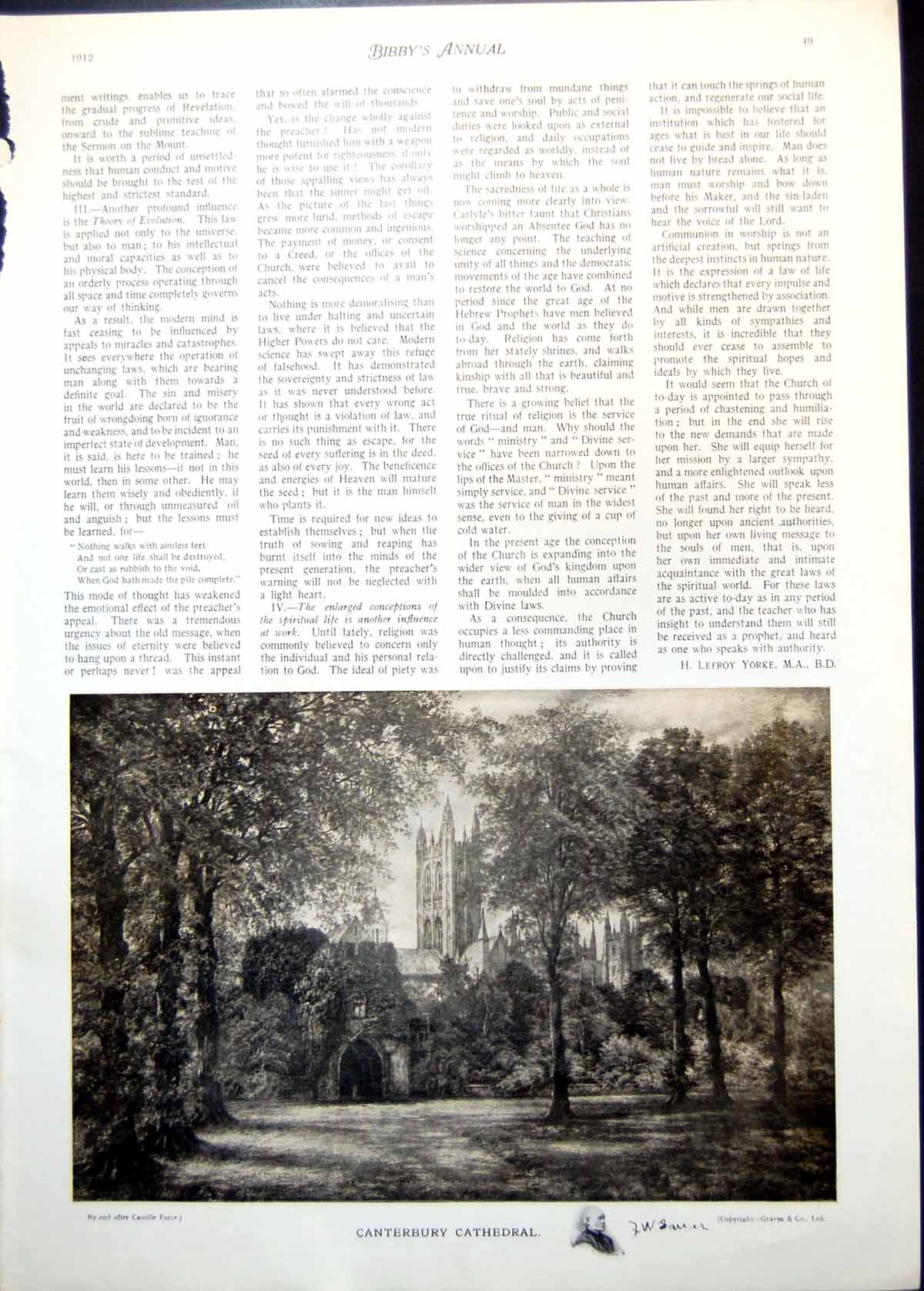 Antique Old Print Canterbury Cathedral Peter And John Burnand Hurrying 1912