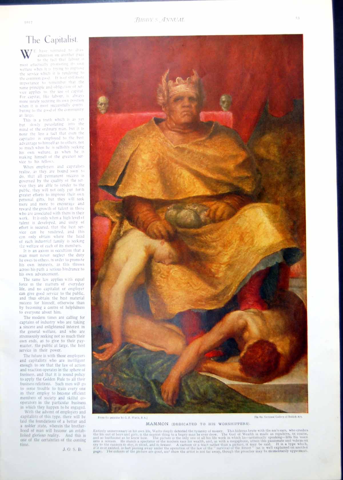 Old Print Mammon Gf Watts Dedicated Worshippers Christ Great Master 1912 20th