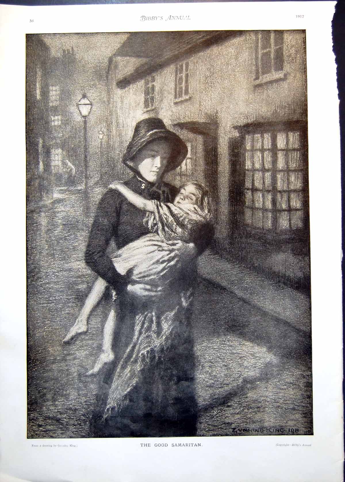 Antique Print Good Samaritan Lady Child Street Night Milton'S Cottage 1912 20th