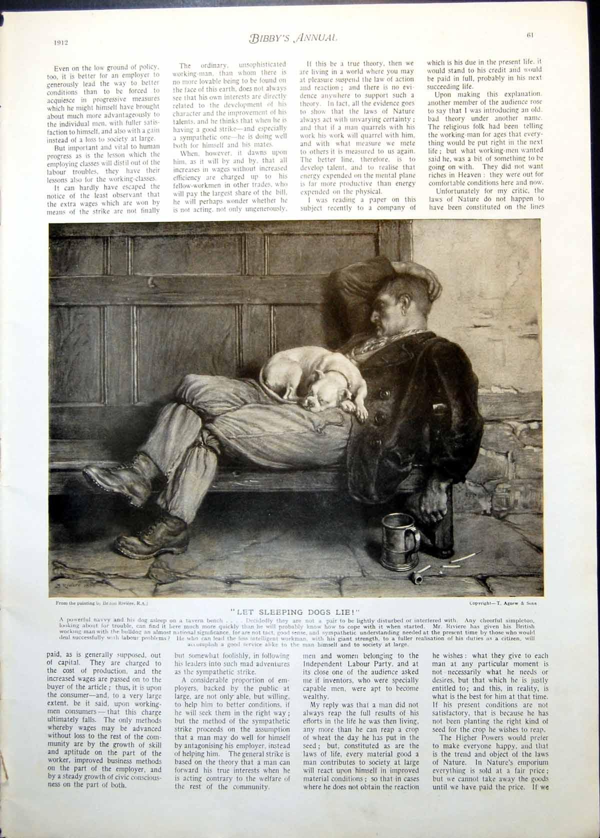 Old Let Sleeping Dogs Lie Man Dog B Riviere James Watt Portrait 1912 20th