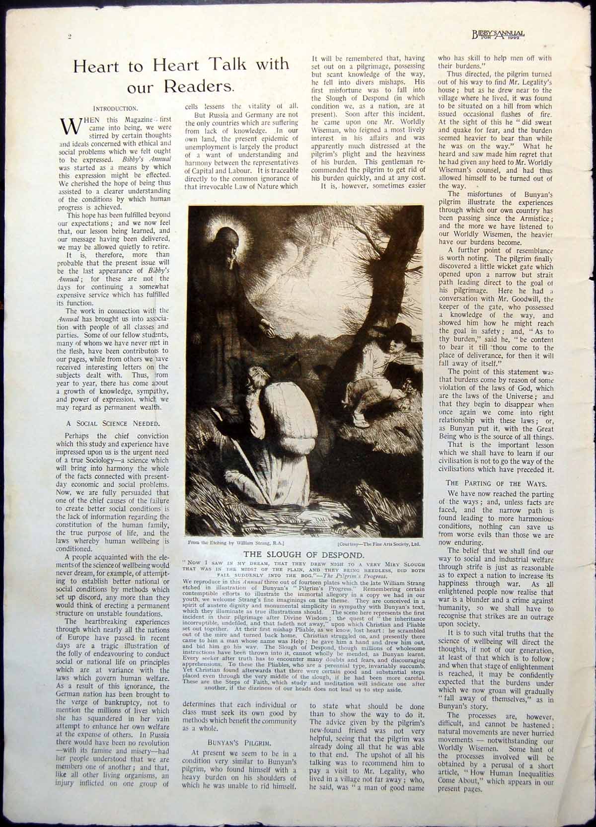 Antique Old Print Slough Despond W Strang Pilgrim'S Progress Mire Men 1922 20th