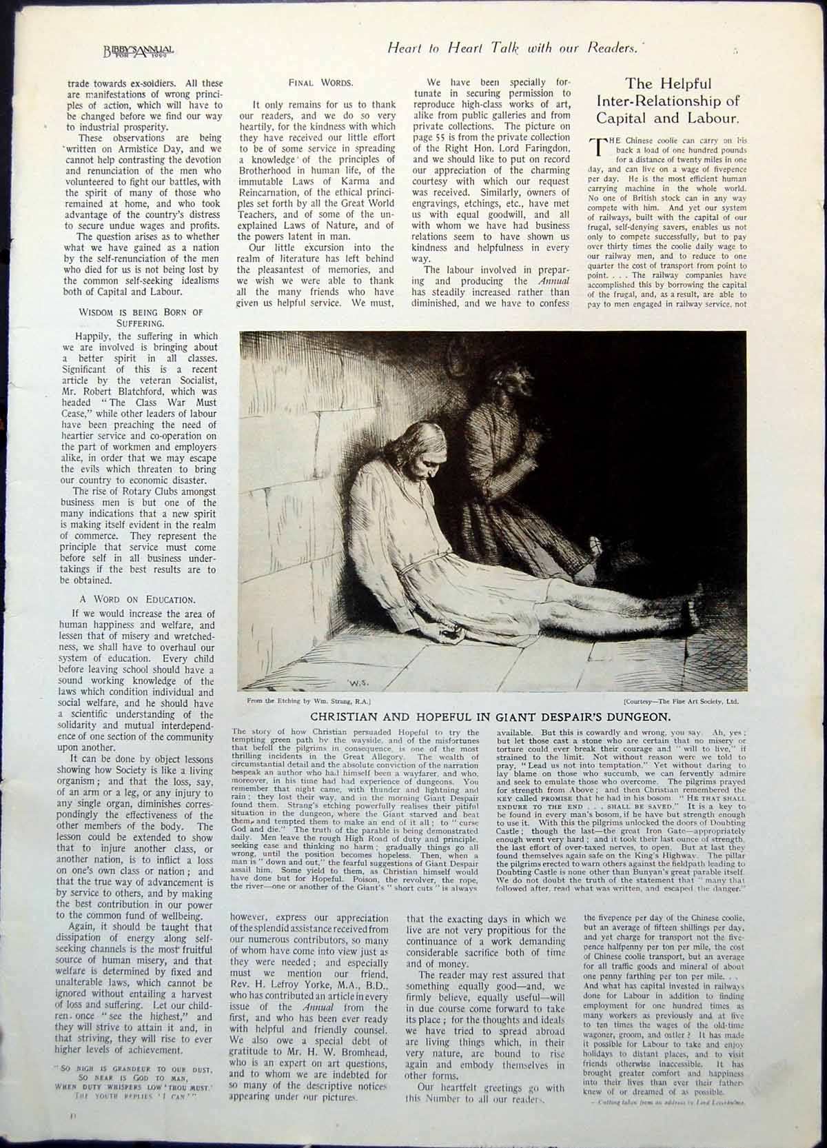 Antique Old Print Wm Strang Men Giant Despairs Dungeon Saint Margaret 1922 20th