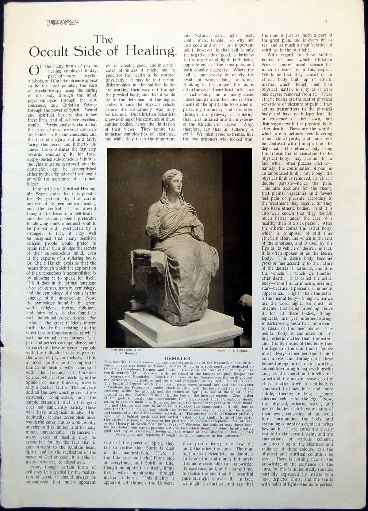 Antique Print Demeter Sculpture Woman Joseph Presentin Father Pharoah 1922 20th