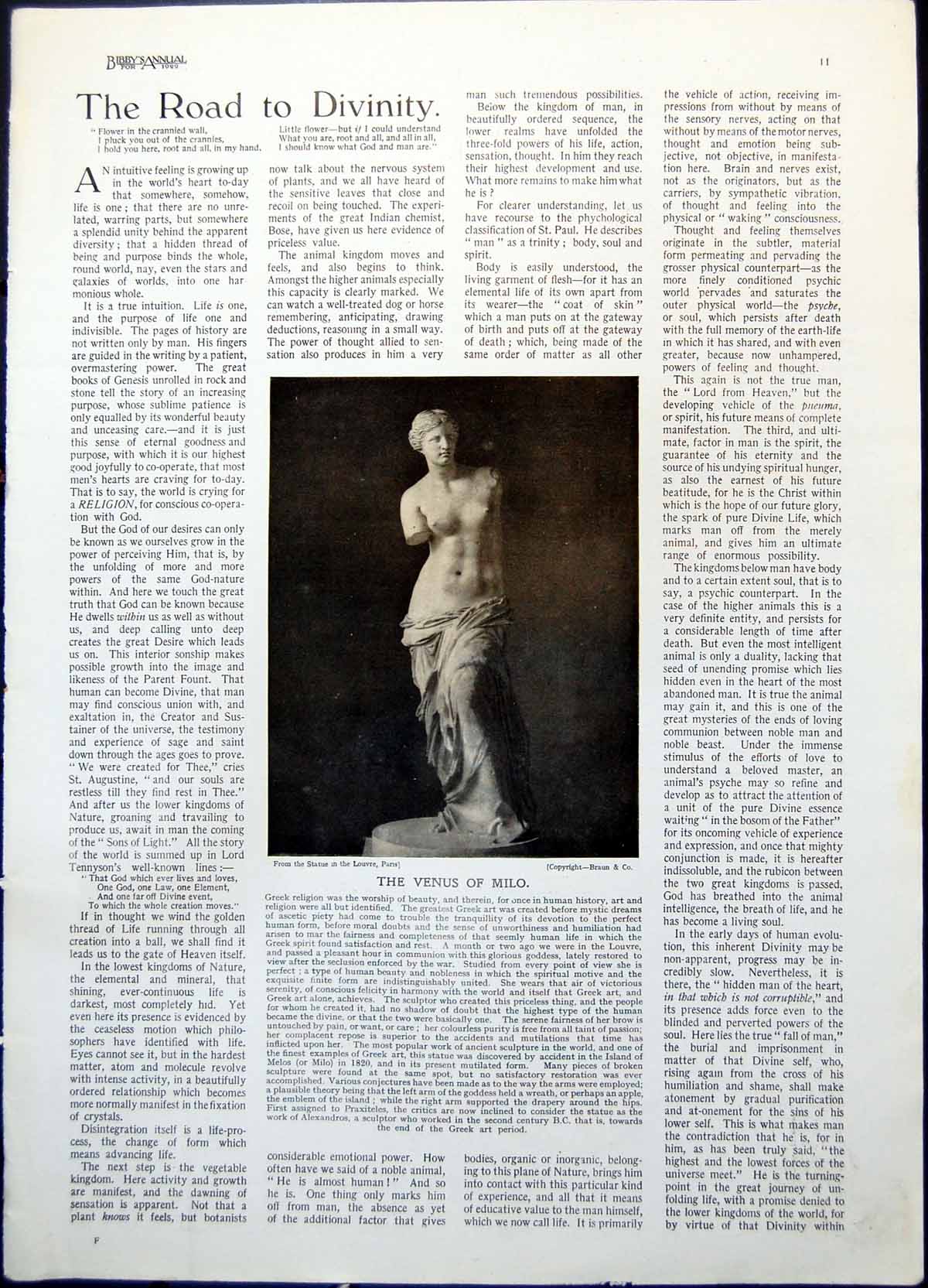 Old Print Venus Milo Double Statue State Official Ancient Egypt Wife 1922 20th