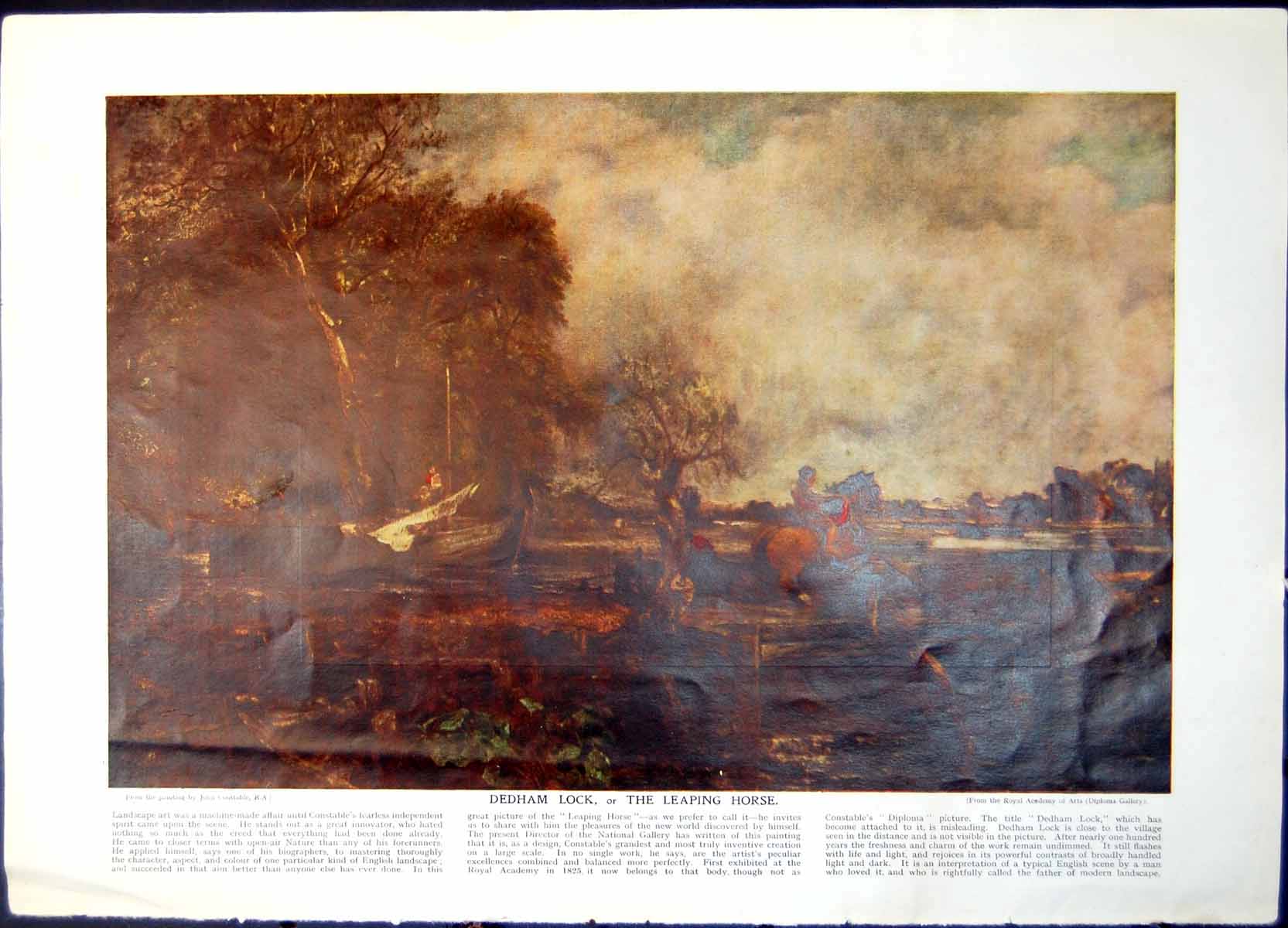 Old Print Dedham Lock Leaping Horse J Constable Boy Rabbit H Raeburn 1922 20th