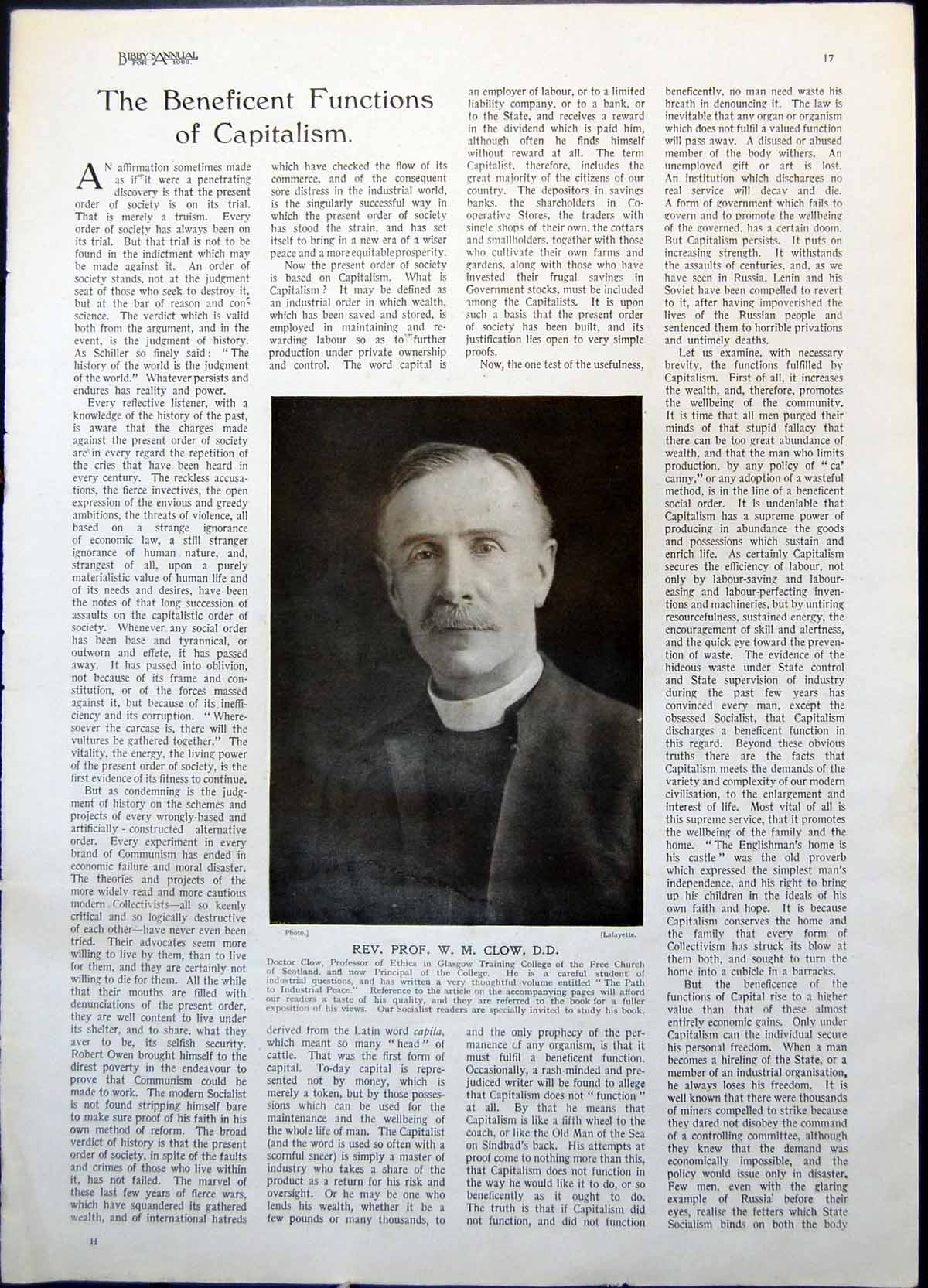 Antique Old Print Rev. Prof. Wm Clow Portrait Beatrice Addressing Dante 1922