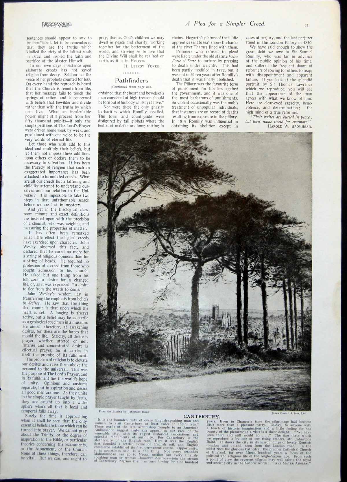 Antique Print Canterbury View Trees J Baird Dante Drinking River Light 1922