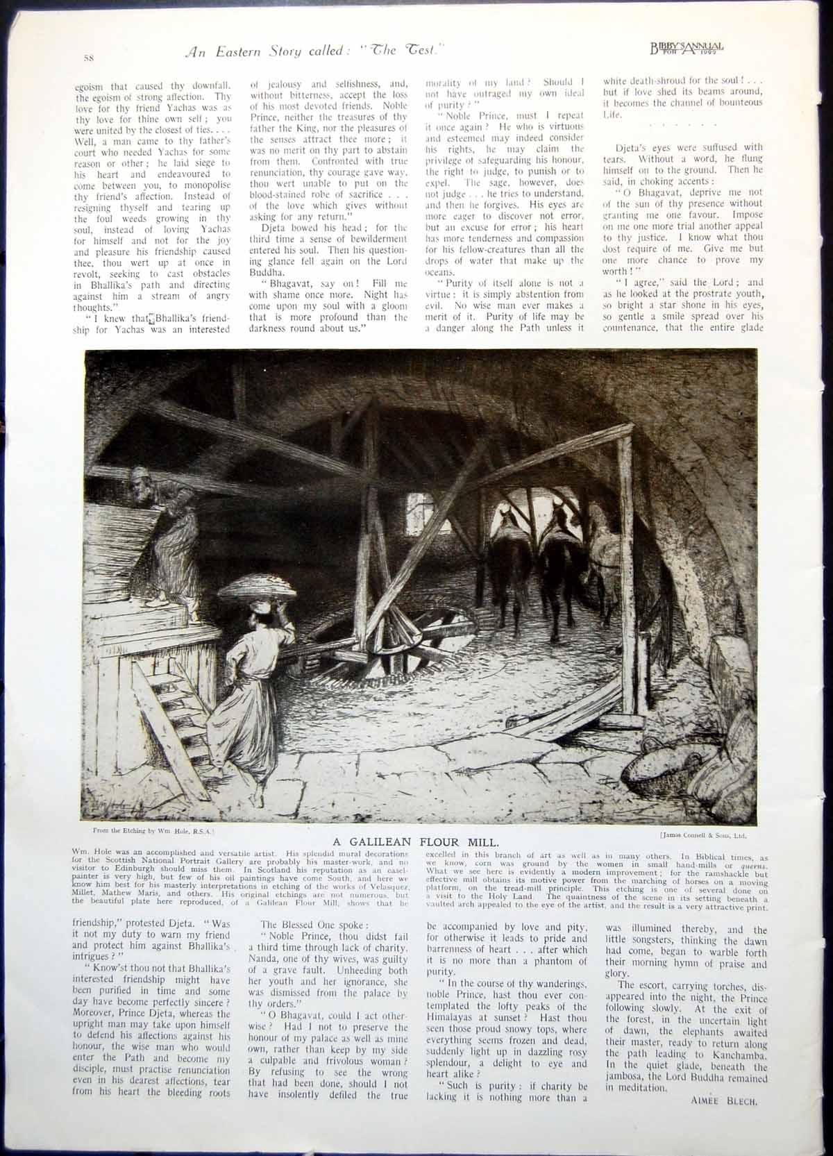 Old Print Galilean Flour Mill Wm. Hole Horses Buddha E Schlagintweit 1922 20th