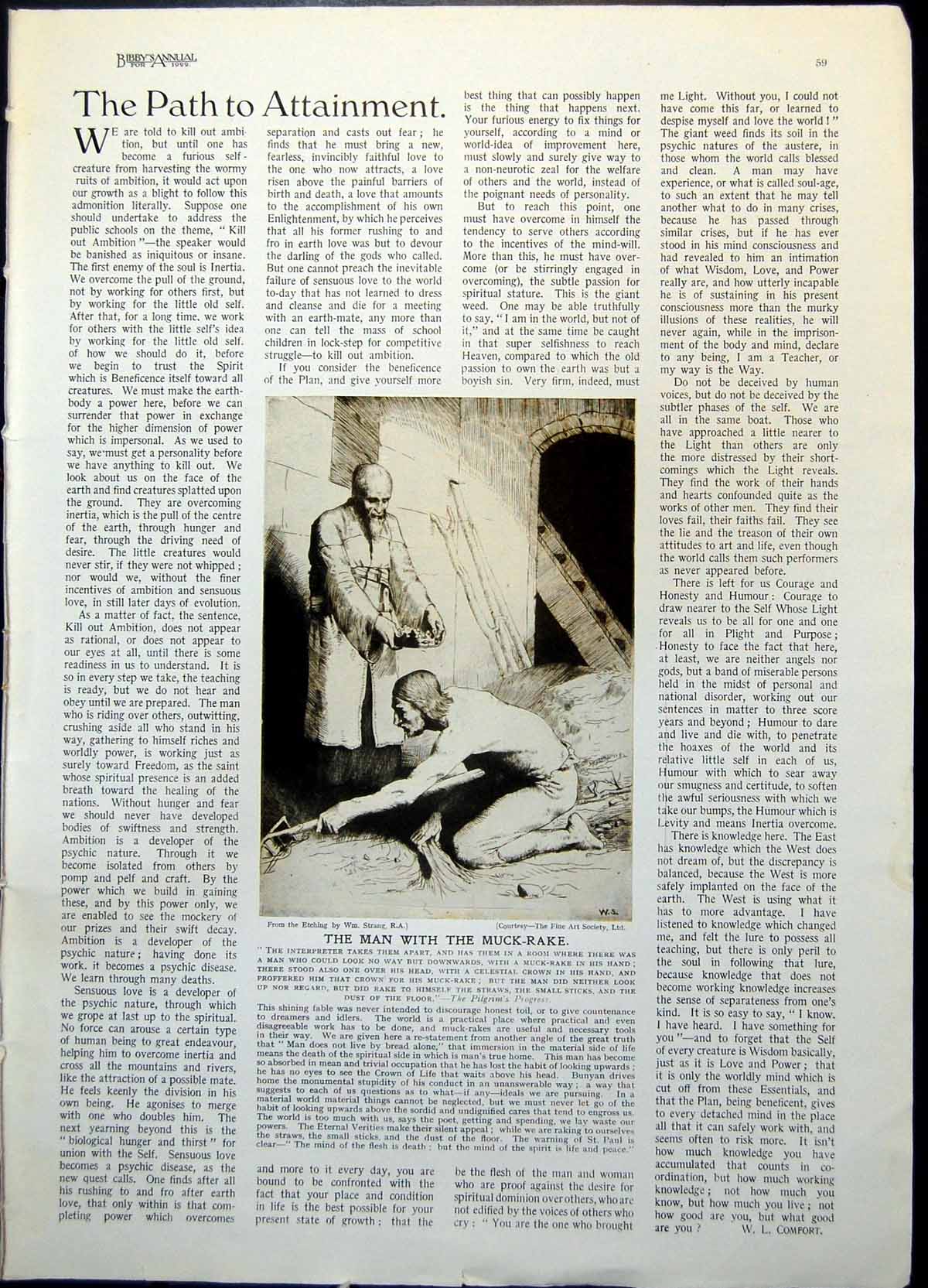 Antique Old Print Man With Muck Rake Wm. Strang Le Mendiant The Beggar 1922