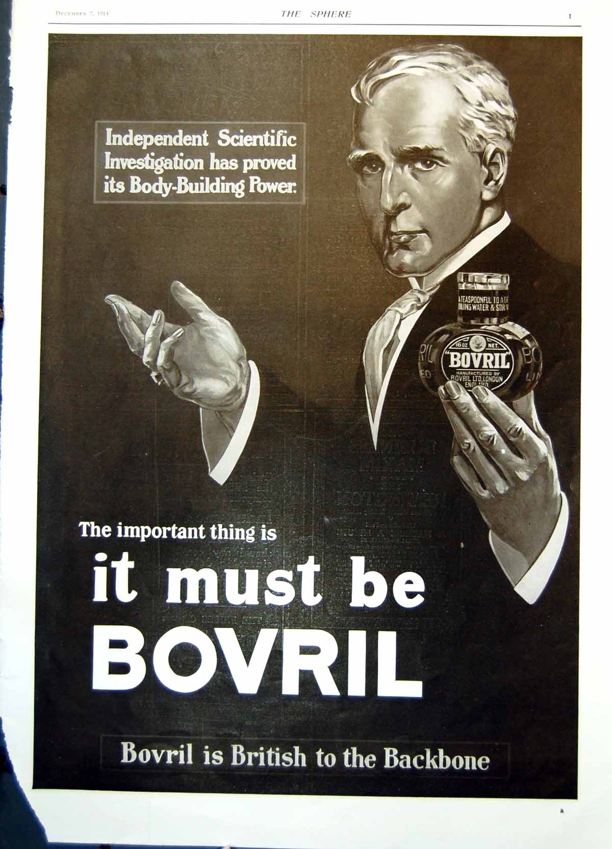 Old Must Be Bovril Advert British To The Backbone Gentleman Jar 1914 20th