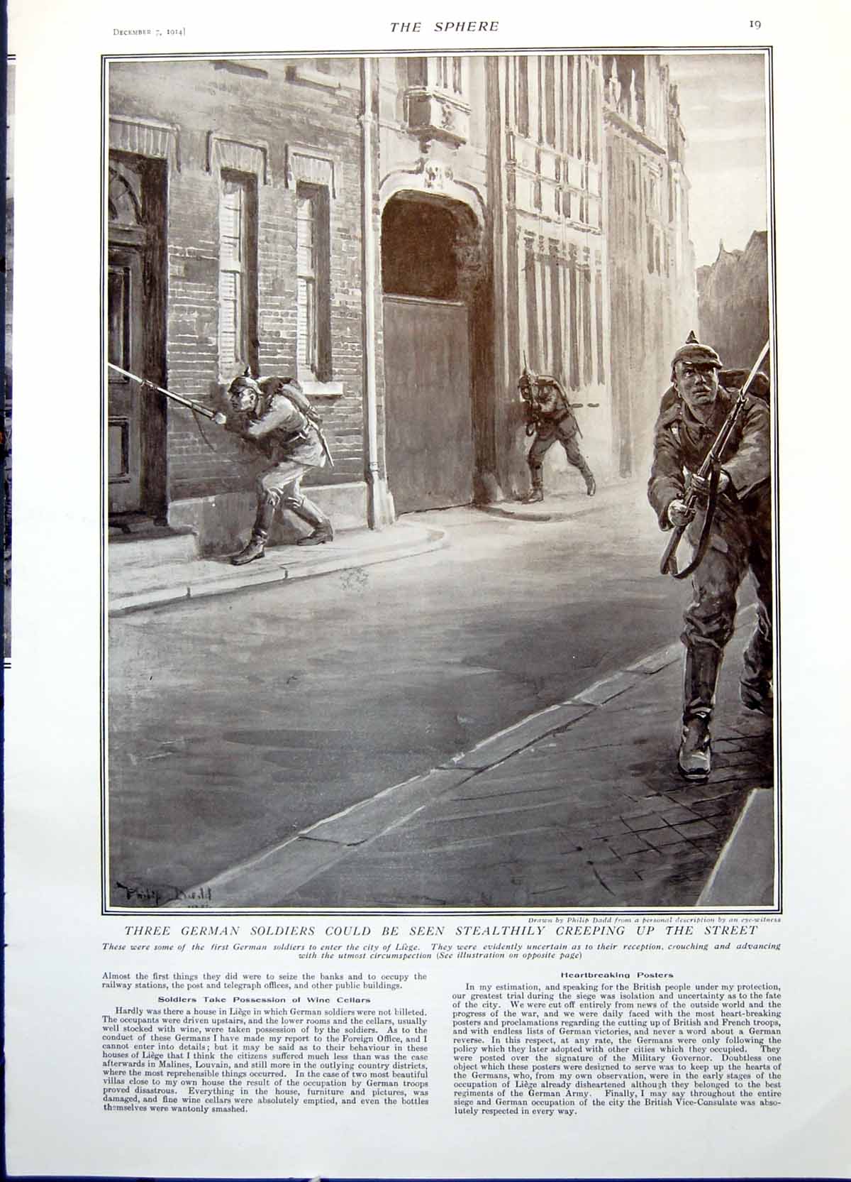 Antique Old Print German Siers Street Bombardment Fort Boncelles Ship 1914 20th