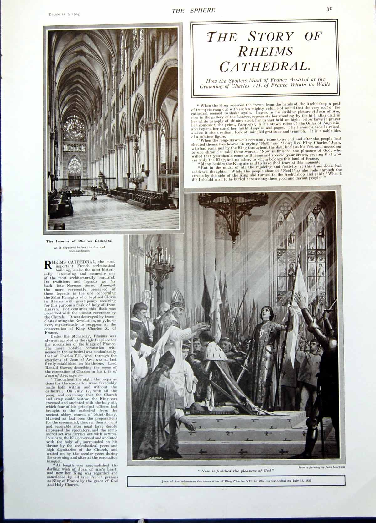 Old Print Rheims Cathedral Burns French Hospitality Allied Tipperary 1914 20th