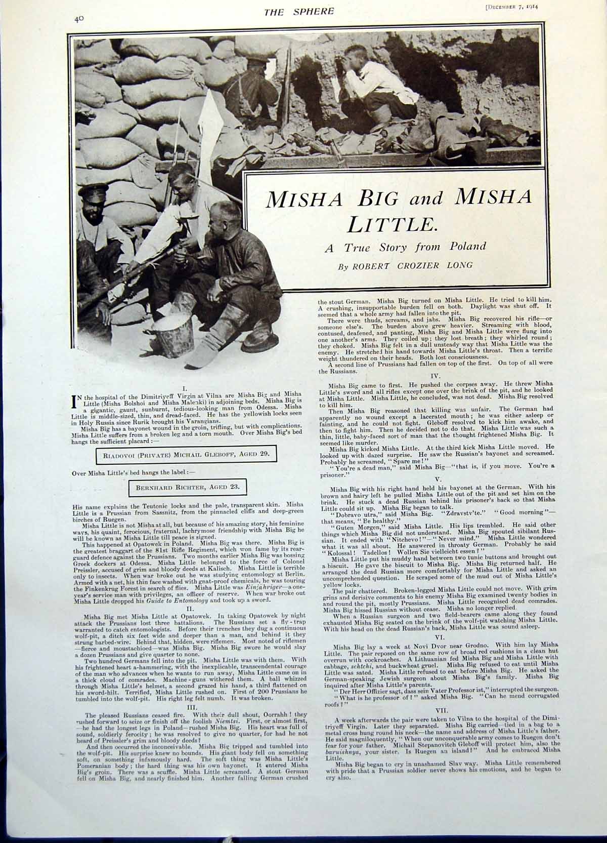 Old Print Misha Big Little Story Poland Illustration Siers Sandbags 1914 20th