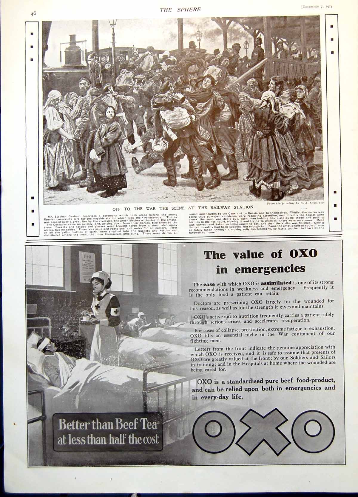 Old Off To War Scene Railway Station From Ka Sawitzky Oxo Advert 1914 20th