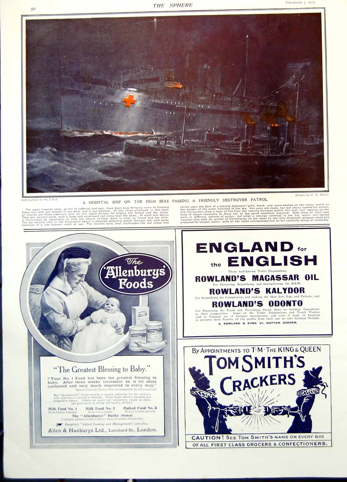Old Hospital Ship On High Seas Passing Friendly Destroyer Patrol 1914 20th