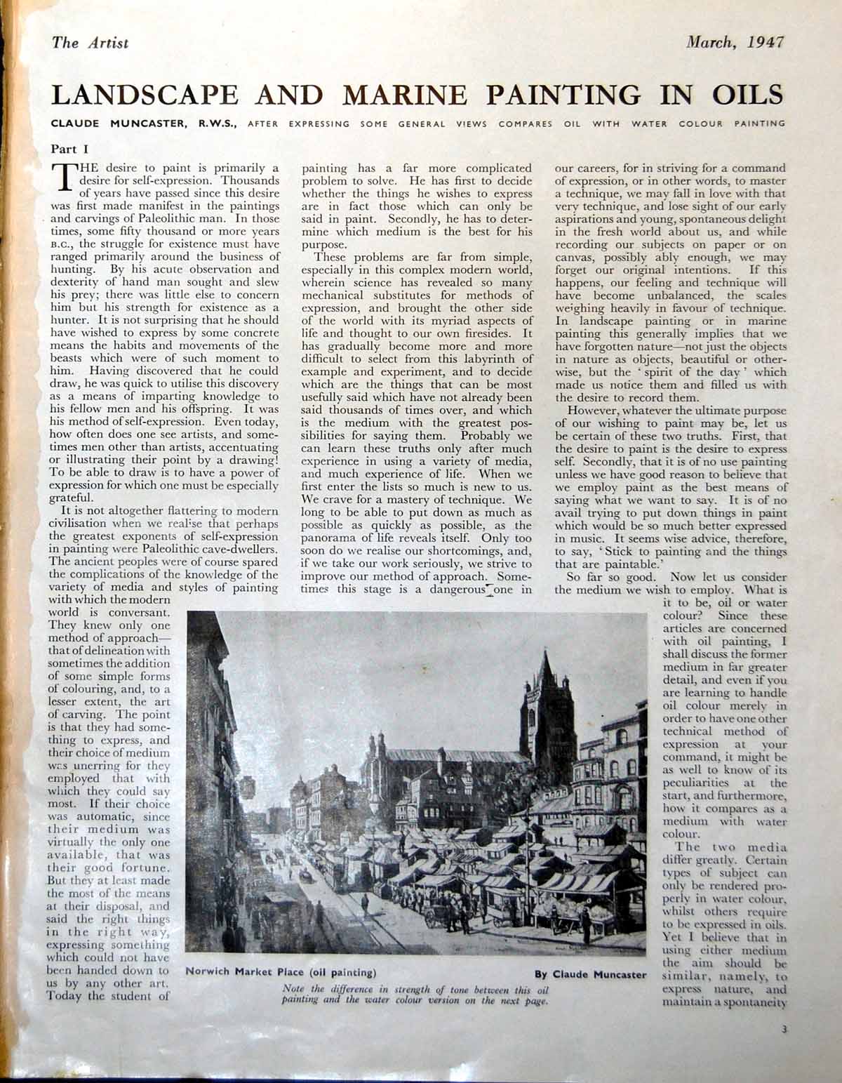 Antique Old Print Norwich Market Place C Muncaster From Oil Watercolour 1947 0