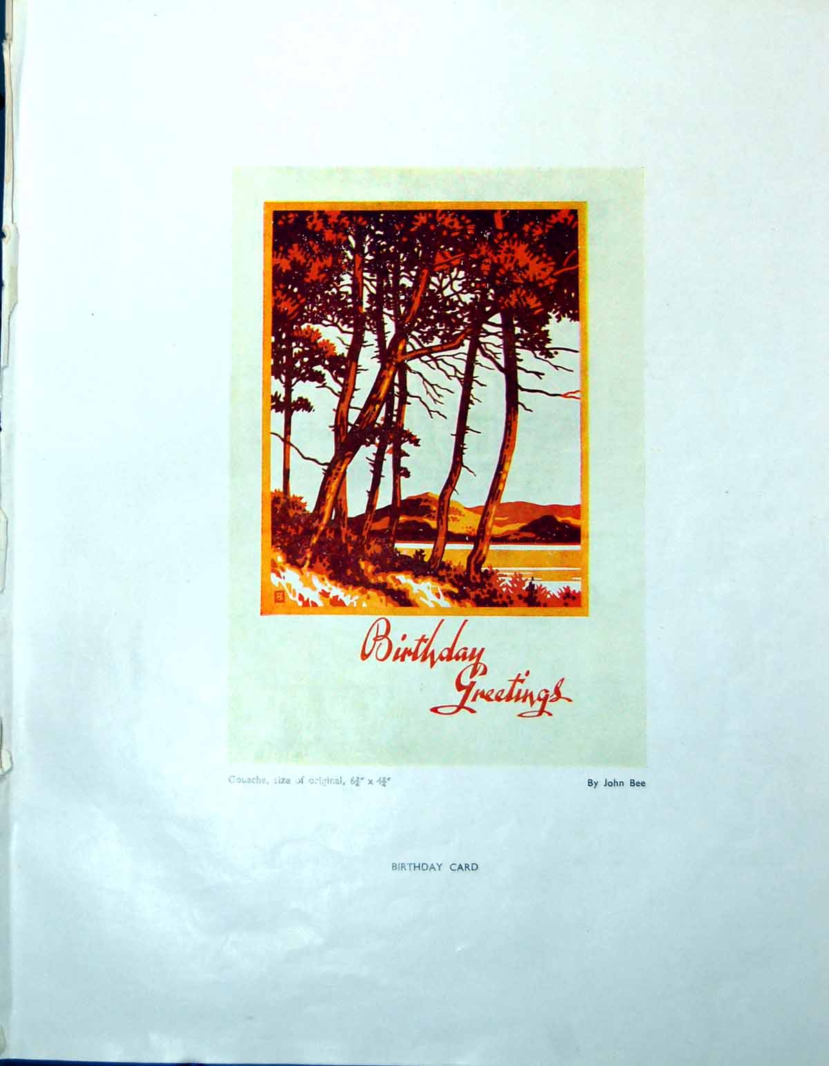 Old Print Birthday Card J Bee Trees Eton Motorbus Poster Spradbery 1947 0 20th