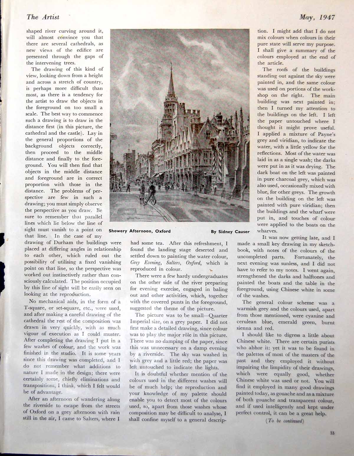 Antique Old Print Showery Afternoon Oxford S Causer Edge Village Editor 1947 0