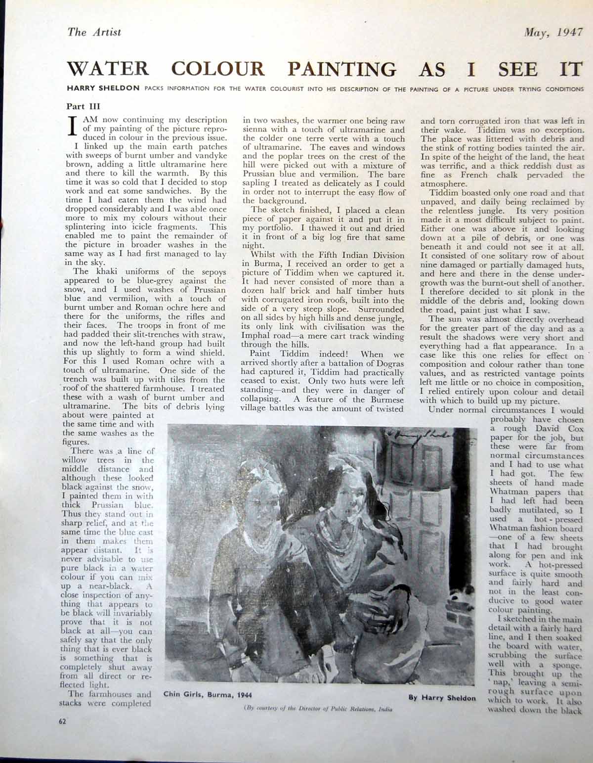 Antique Old Print Chin Girls Burma Harry Sheldon With Notes Two Children 1947