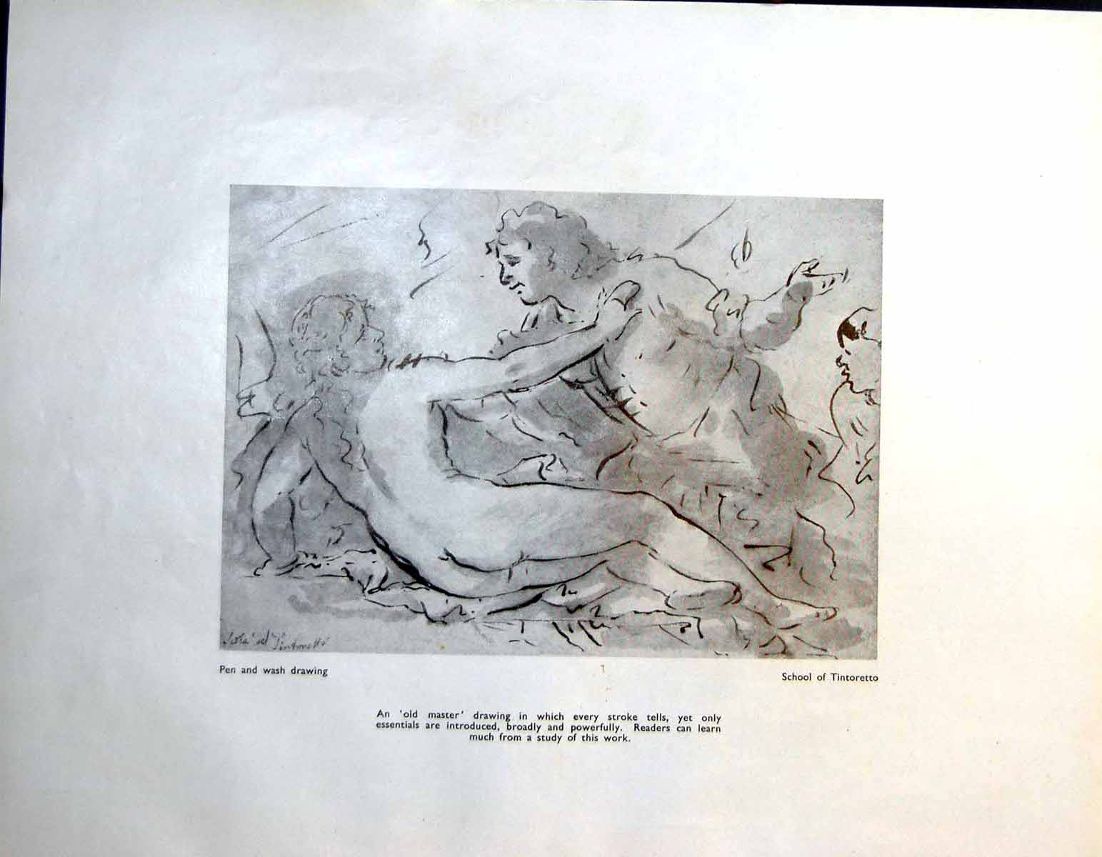 Antique Old Print Master School Tintoretto Figures St Albans Cathedral 1947 0