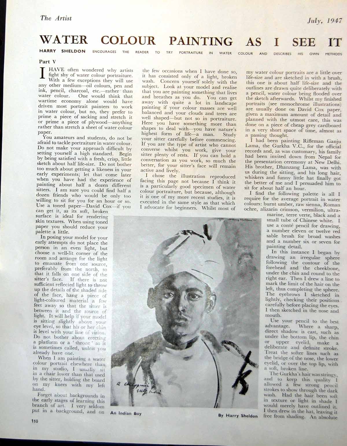 Old An Indian Boy Harry Sheldon Study And Notes Portrait Turban 1947 20th