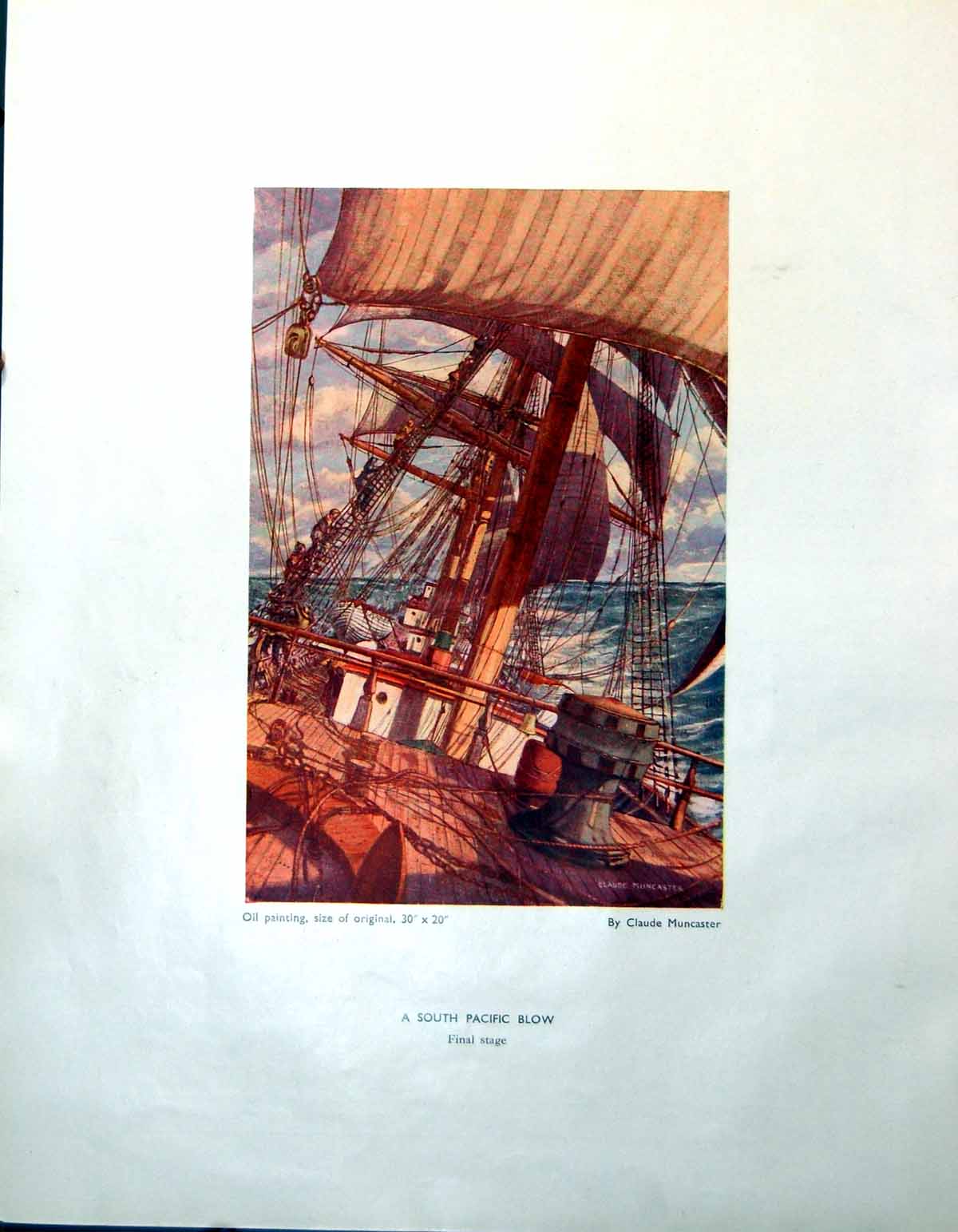 Old South Pacific Blow Aboard Ship C Muncaster Winter Landscape 1947 20th