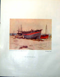 Old Vintage Print Last Gal Boat Shore Sidney Causer Chepstow Castle 1947 20th